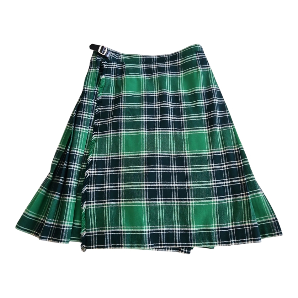 VTG Classic Kilted Skirt 100% Green Wool Tartan by Kinloch Anderson Scotland